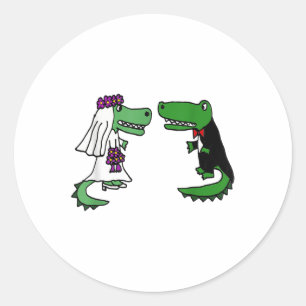Sticker Rond Mariée Amusante Et Alligator Groom Mariée Souriant
