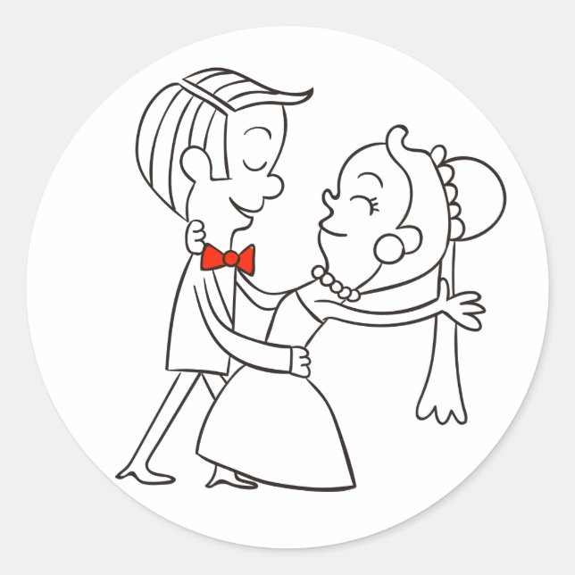 Sticker Rond Mariée dansante et Mariage noir et blanc (Devant)