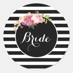 Sticker Rond Mariée élégante avec rayures noires et blanches et