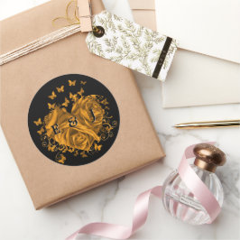 Sticker Rond Mariée et marié Cœur d'Or Papillons Tourbillons