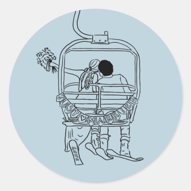 Sticker Rond mariée et mariée sur le dessin du téléski (Devant)