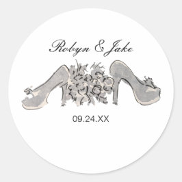 Sticker Rond Mariée et salle Noms personnalisés Élégant Classic