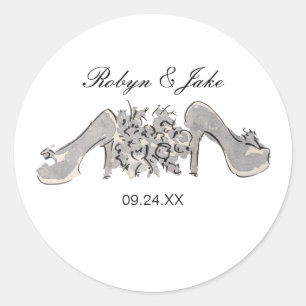 Sticker Rond Mariée et salle Noms personnalisés Élégant Classic