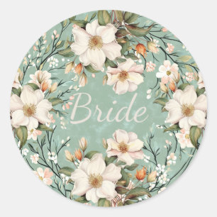 Sticker Rond Mariée fleurs sauvages blanches