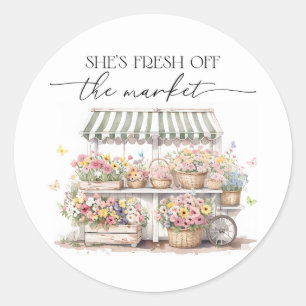 Sticker Rond Mariée Fraîche du Marché Aquarelle