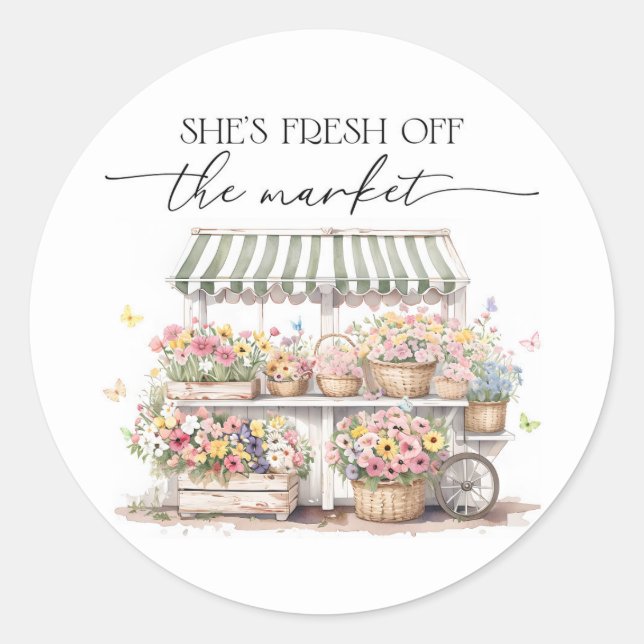 Sticker Rond Mariée Fraîche du Marché Fête de Fiançailles Aquar (Devant)