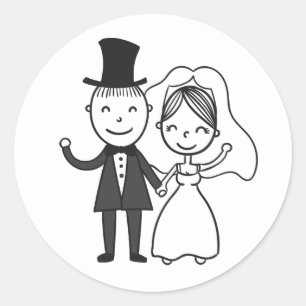 Sticker Rond Mariée Mariée Mariage Noir Blanc