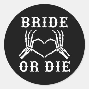 Sticker Rond Mariée Ou Mort Squelette Halloween gothique Bachel