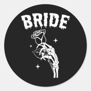 Sticker Rond Mariée Skeleton Mariage main Halloween Couples Mat