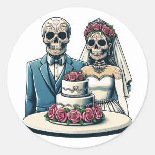 Sticker Rond Mariée squelette et marié jour de mariage des mort