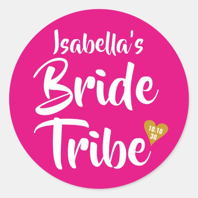 Sticker Rond Mariée Tribe Gold Date Coeur Personnalisé (Devant)
