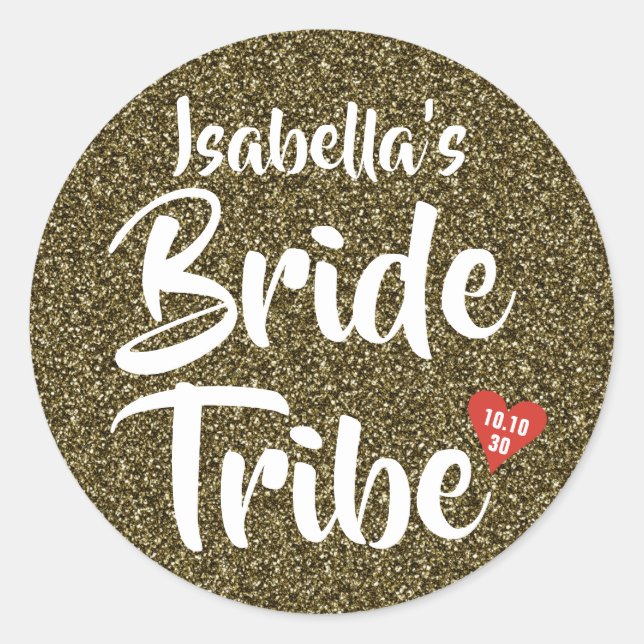 Sticker Rond Mariée Tribe Rouge Date Coeur Parties scintillant  (Devant)