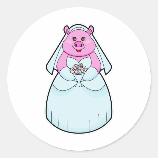 Sticker Rond Mariée truie avec voile (Devant)