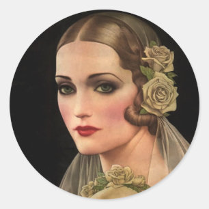 Sticker Rond Mariée vintage avec Rose