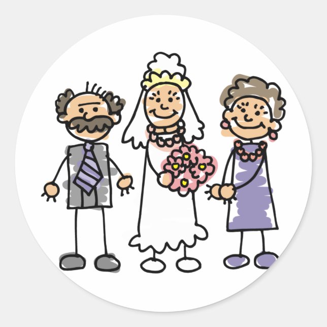 Sticker Rond Mariées Parents Mariage Jour Avant La Cérémonie (Devant)