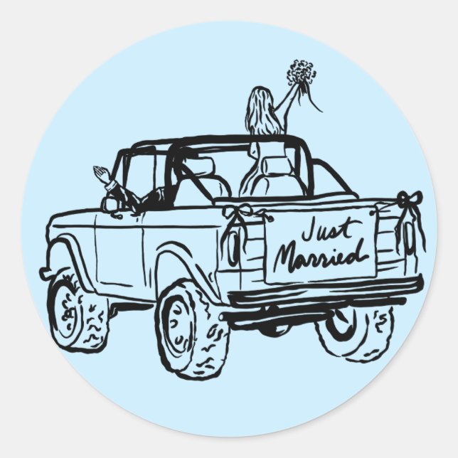Sticker Rond mariés dans un SUV de jeunes mariés (Devant)