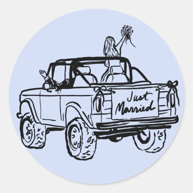 Sticker Rond mariés dans un SUV de jeunes mariés (Devant)