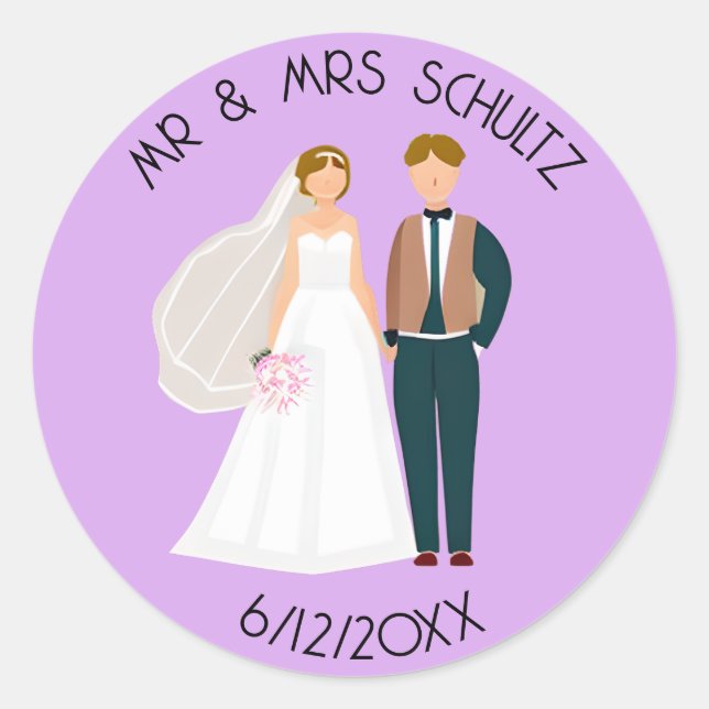 Sticker Rond Mariés personnalisés Monsieur et Madame (Devant)