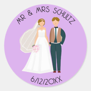 Sticker Rond Mariés personnalisés Monsieur et Madame