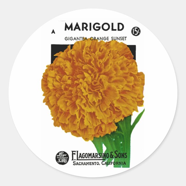Sticker Rond Marigold Vintage Seed Packet (Devant)