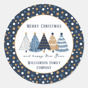 Sticker Rond Marine Arbres Bleus Points Nom moderne Noël