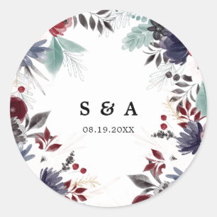 Sticker Rond Marine Bleu Bourgogne Rouge Gothique Floral Mariag