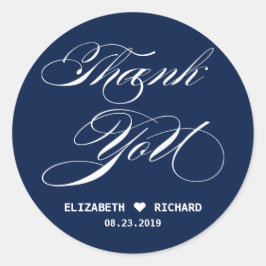 Sticker Rond Marine Bleu Élégant Script Merci Mariage Faveur