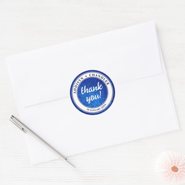 Sticker Rond Marine Bleu et Blanc Élégant Simple Mariage modern (Enveloppe)