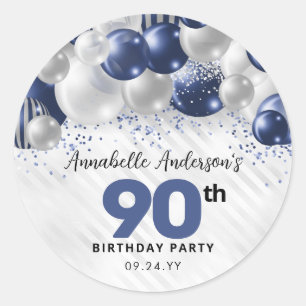 Sticker Rond Marine Bleu Parties scintillant de ballon d'argent