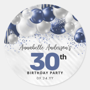 Sticker Rond Marine Bleu Parties scintillant de ballon d'argent