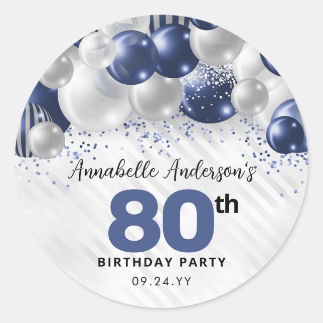 Sticker Rond Marine Bleu Parties scintillant de ballon d'argent (Devant)