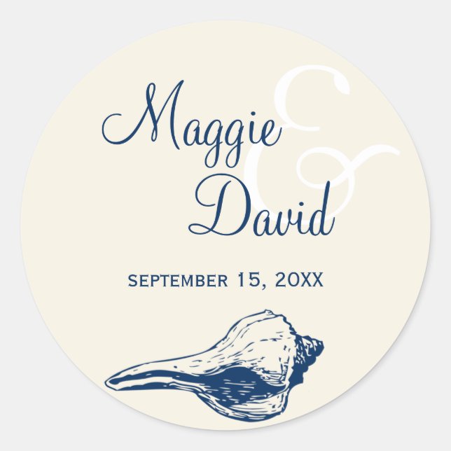Sticker Rond Marine bleu seashell plage mariage fête de mariage (Devant)