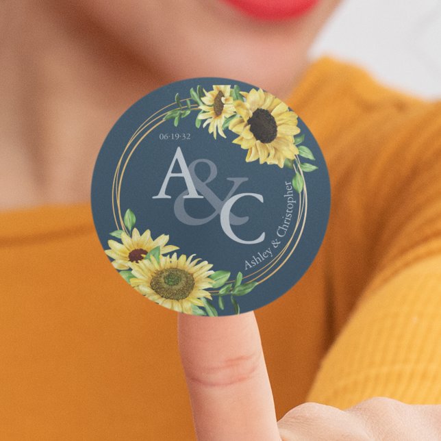 Sticker Rond Marine Bleue ・ Élégant Mariage moderne (Créateur téléchargé)