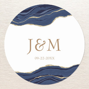 Sticker Rond Marine Blue Agate Marbre Or Parties scintillant Ma