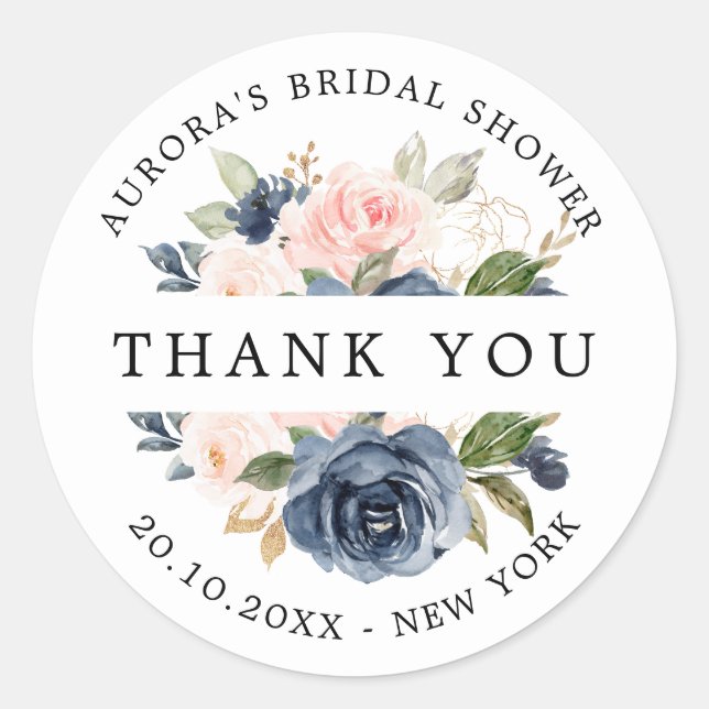 Sticker Rond Marine Blue Dusty Blush Bride douche merci (Devant)