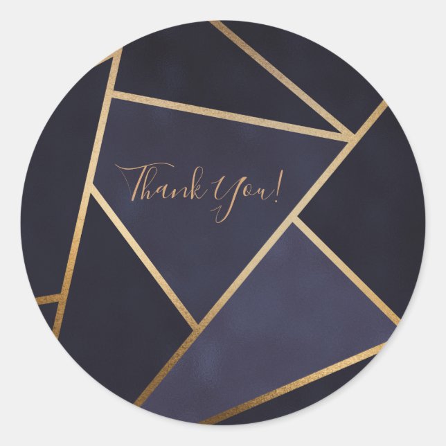 Sticker Rond Marine Blue Gold Triangles Géométrique Élégant Cla (Devant)