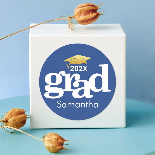 Sticker Rond Marine Blue Graduation Or Bold Typographie moderne (Créateur téléchargé)