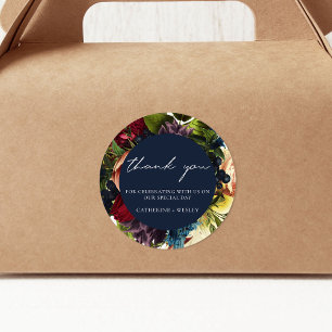 Sticker Rond Marine Blue Moody Floral Bourgogne Mariage