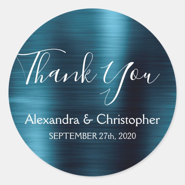 Sticker Rond Marine Blue Wedding Favor Merci (Devant)