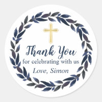 Marine Blue Wreath Gold Communion Merci