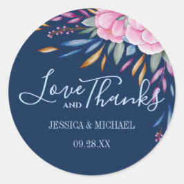 Sticker Rond Marine Blush Rose Floral Aimer Et Merci