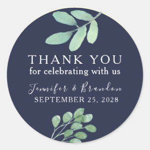 Sticker Rond Marine Botanique Bleu Mariage Merci Favor