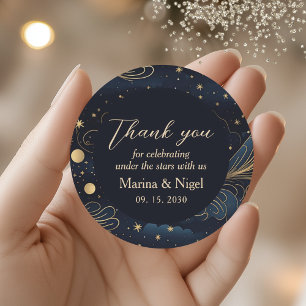 Sticker Rond Marine Céleste Remerciements Mariage Or