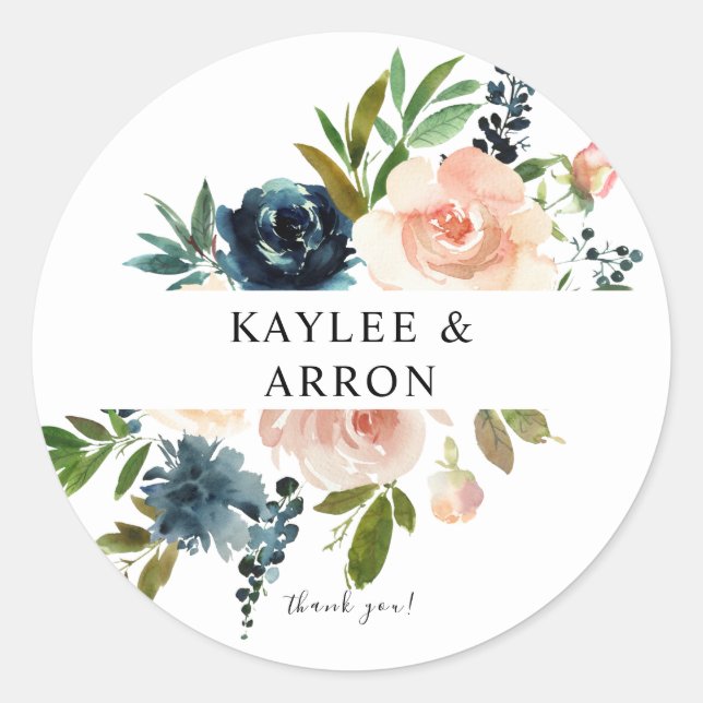 Sticker Rond Marine & Dusty Merci floral rose bleu 2 (Devant)