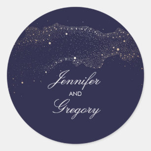 Sticker Rond Marine et Gold Night Stars Mariage moderne