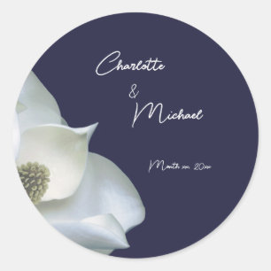 Sticker Rond Marine et Magnolia Blanche Mariage élégant