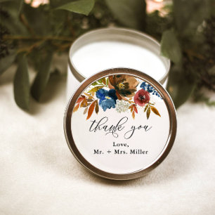 Sticker Rond Marine et rouille Boho Floral Wedding Favor