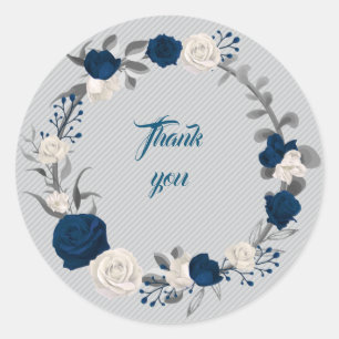 Sticker Rond marine & fleurs blanches gris feuille couronne mer