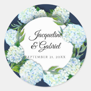 Sticker Rond Marine Floral Blanc Hydrangea Foliage Mariage dama