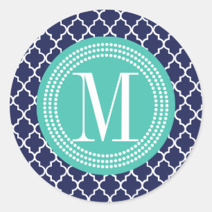 Sticker Rond Marine Marocaine Carreaux treillis Personnalisé